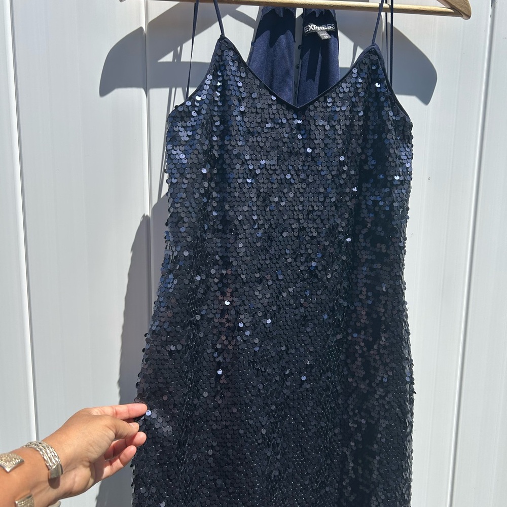 Express Navy Sequin Mini Dress
